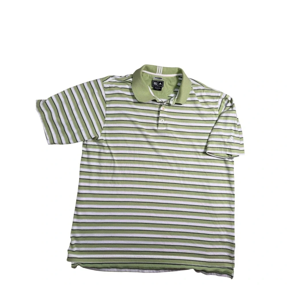 Adidas Polo Shirt Men Sz L Green Excellent Climalite Striped Short Sleeve 259536 - Picture 2 of 10